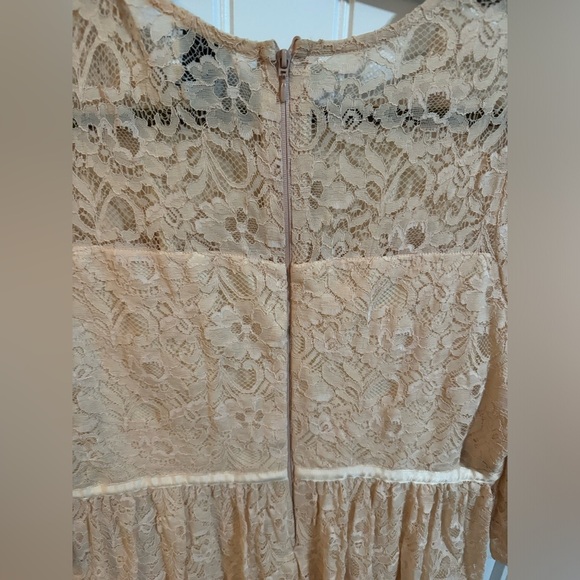 ASOS Curve Peach Lace Long Sleeve Drop Waist Dress - Picture 7 of 8